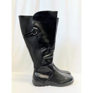 Black Knee High Tall Boots with Zipper and Rubber Soles US 11W